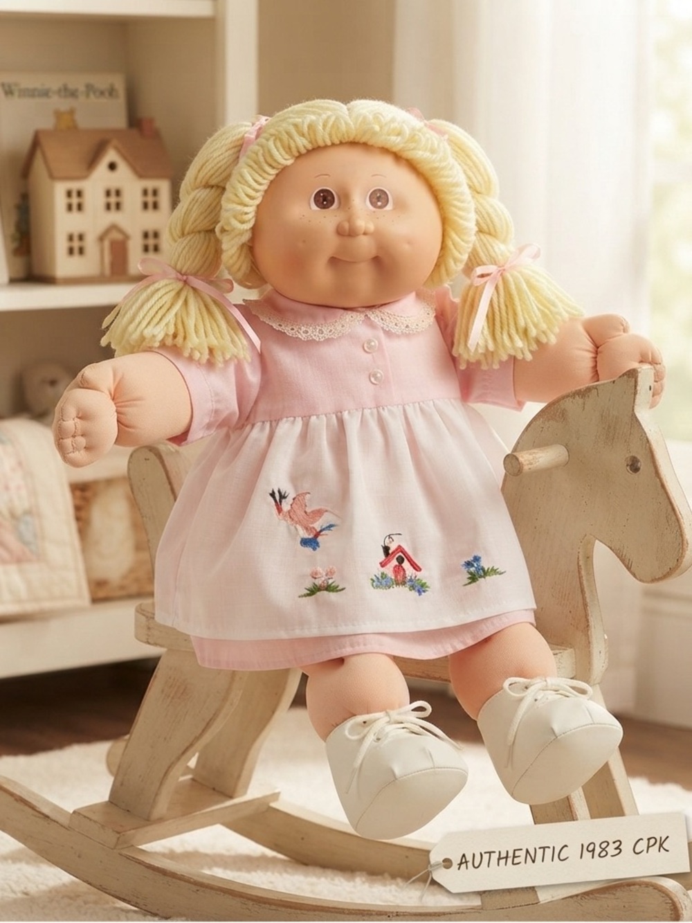 Blue Box 1983 Doll in Pink Embroidered Dress with Blonde Hair Vintage